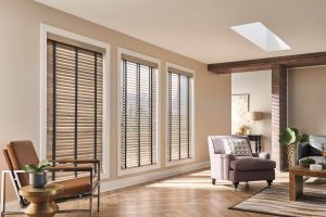 Window shades in an expansive living room